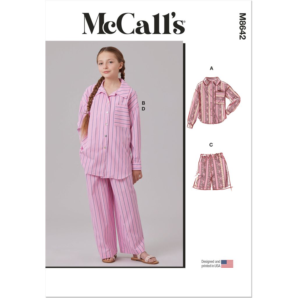 McCall's Pattern M8642 Girls Shirt in Two Lengths Shorts and Pants 8642 Image 1 From Patternsandplains.com
