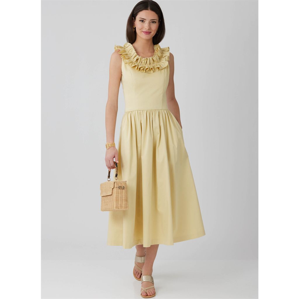 McCall's Pattern M8650 Misses and Miss Petite Ruffle Neck Midi Dress 8650 Image 2 From Patternsandplains.com