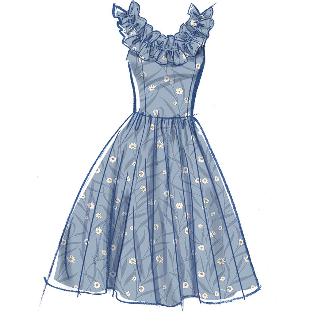 McCall's Pattern M8650 Misses and Miss Petite Ruffle Neck Midi Dress 8650 Image 3 From Patternsandplains.com