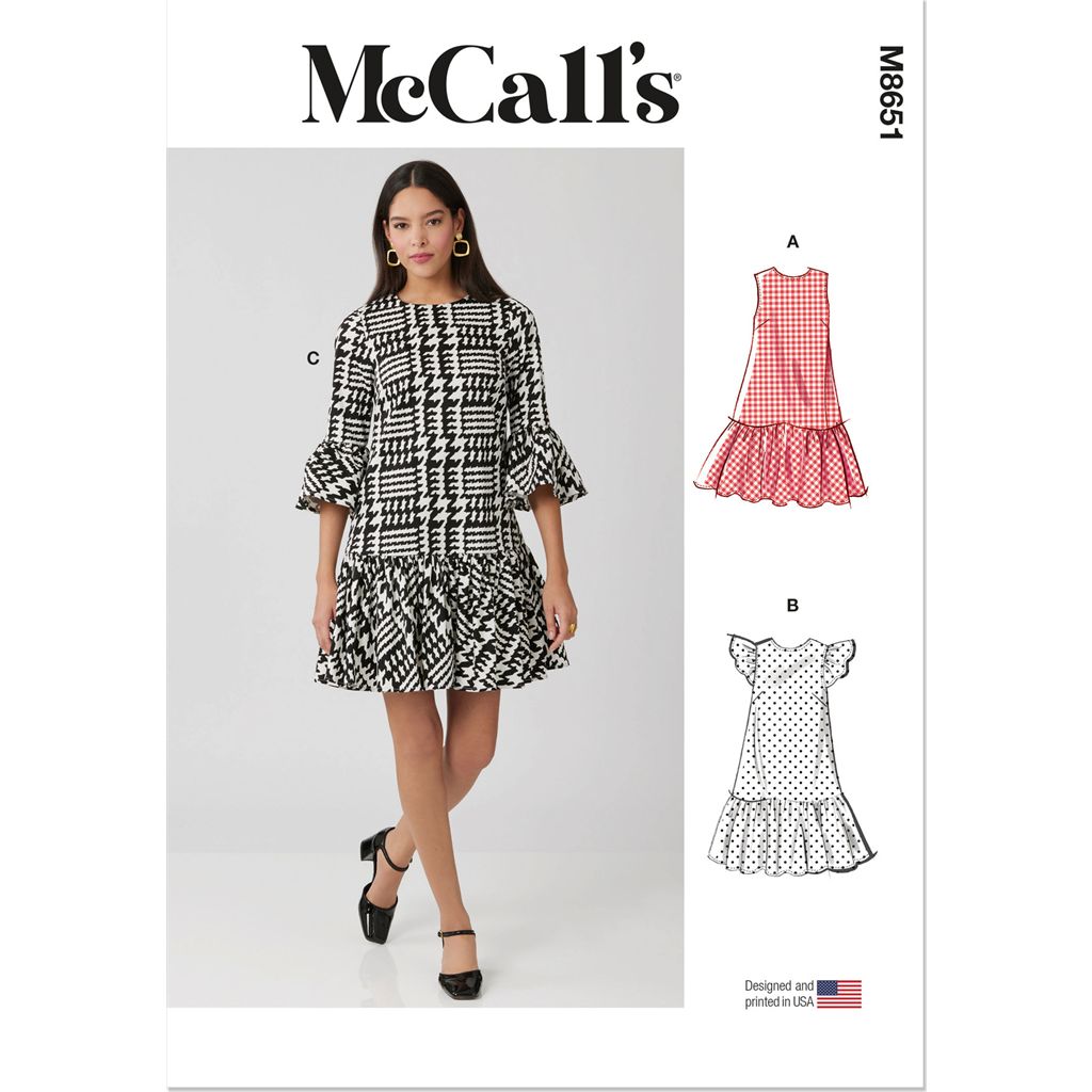 McCall's Pattern M8651 Misses and Miss Petite Drop Waist Mini Dress 8651 Image 1 From Patternsandplains.com