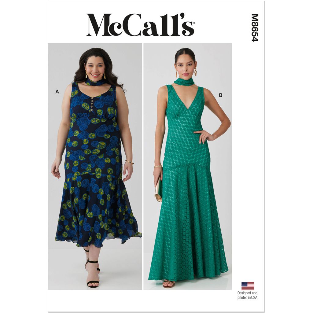 McCall's Pattern M8654 Misses and Womens Maxi Dress with Scarf 8654 Image 1 From Patternsandplains.com