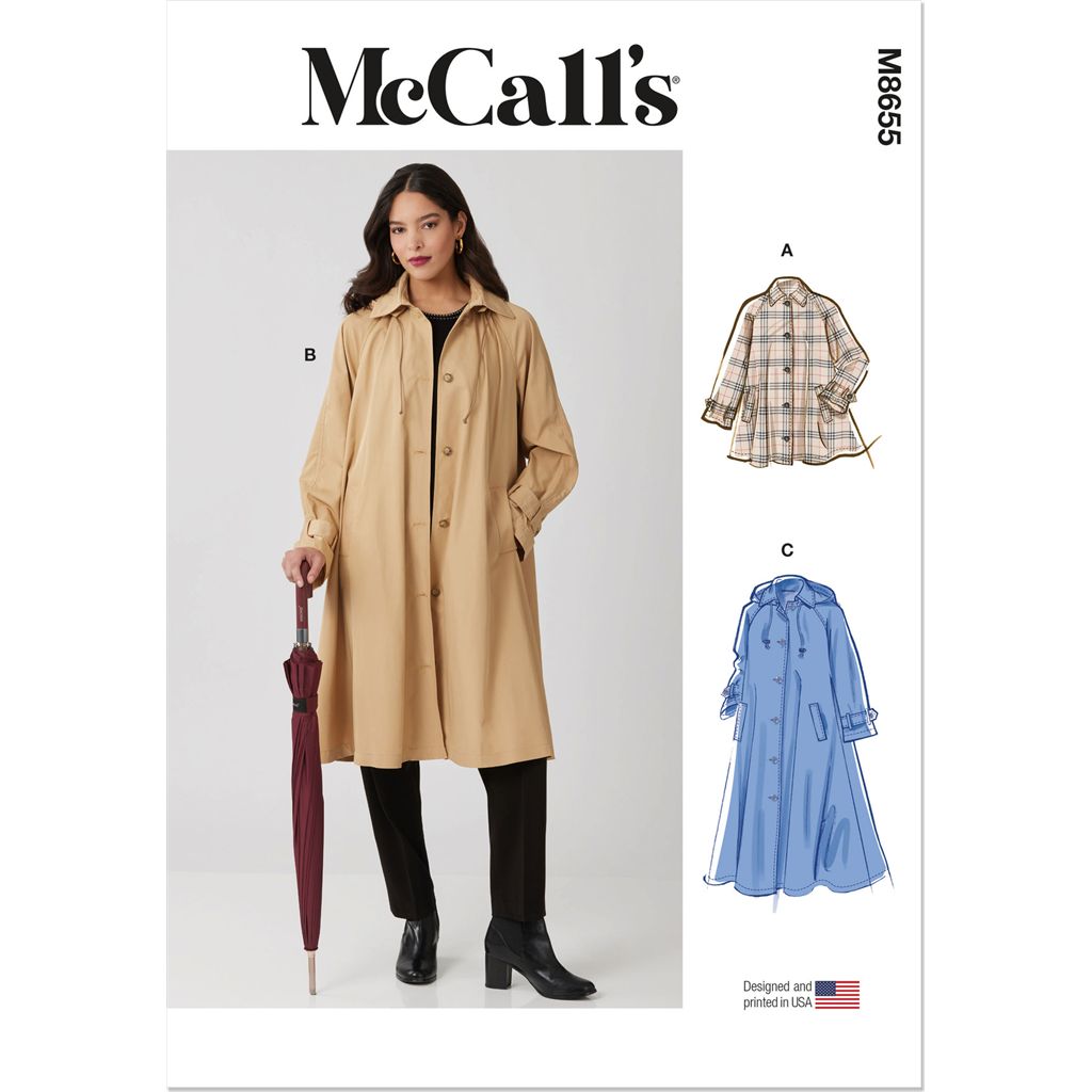 McCall's Pattern M8655 Misses Trench Coat in Three Lengths with Optional Hood 8655 Image 1 From Patternsandplains.com