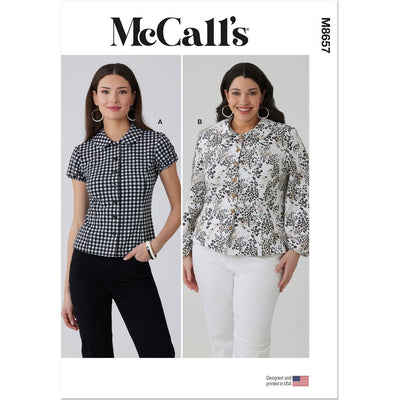 McCall's Pattern M8657 Misses and Womens Peter Pan Collar Knit Top with Sleeve Variations 8657 Image 1 From Patternsandplains.com