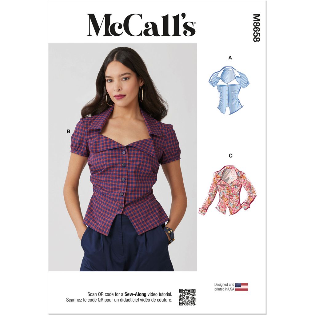 McCall's Pattern M8658 Misses Woven Top with Sleeve Variations 8658 Image 1 From Patternsandplains.com