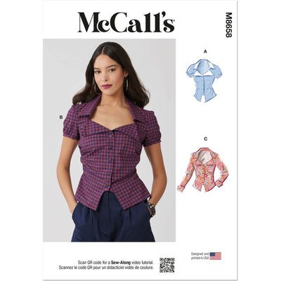 McCall's Pattern M8658 Misses Woven Top with Sleeve Variations 8658 Image 1 From Patternsandplains.com