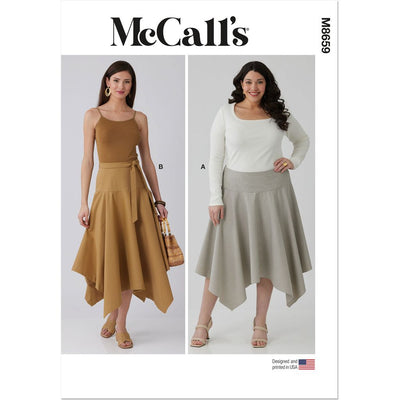 McCall's Pattern M8659 Misses and Womens Handkerchief Hem Skirt and Tie Belt 8659 Image 1 From Patternsandplains.com