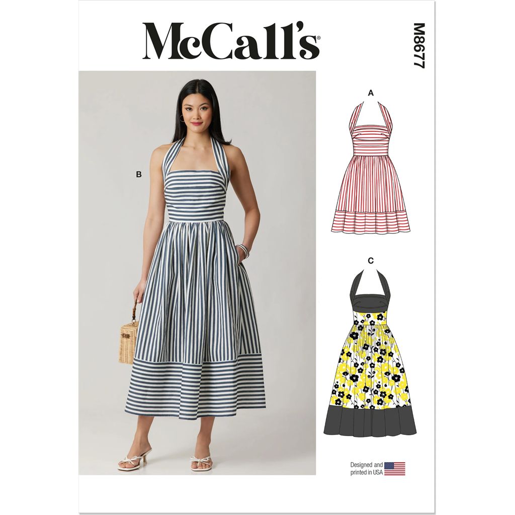 McCall's Pattern M8677 Misses Ruched Halter Dress in Two Lengths 8677 Image 1 From Patternsandplains.com