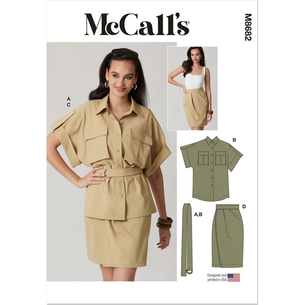 McCall's Pattern M8682 Misses Shirt with Belt and Wrap Skirt in Two Lengths 8682 Image 1 From Patternsandplains.com