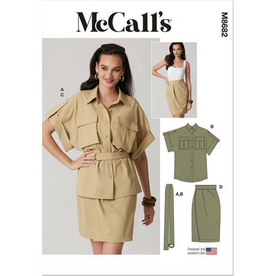 McCall's Pattern M8682 Misses Shirt with Belt and Wrap Skirt in Two Lengths 8682 Image 1 From Patternsandplains.com