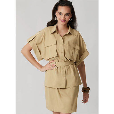 McCall's Pattern M8682 Misses Shirt with Belt and Wrap Skirt in Two Lengths 8682 Image 2 From Patternsandplains.com