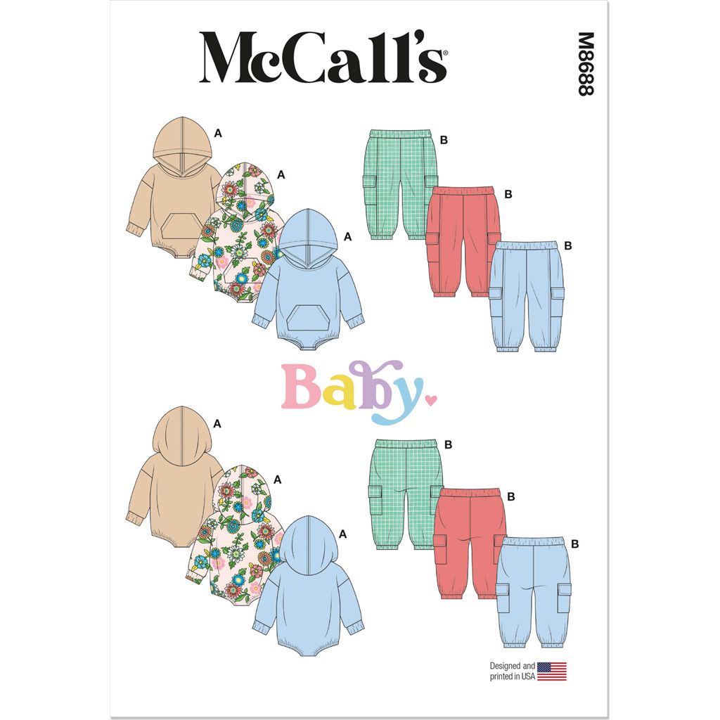 McCall's Pattern M8688 Babies Hooded Romper and Pants 8688 Image 1 From Patternsandplains.com