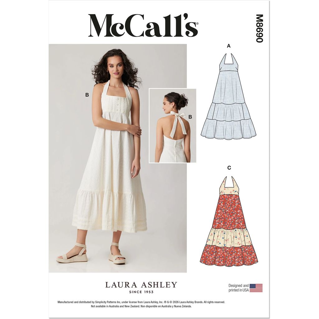 McCall's Pattern M8690 Misses Halter Dress in Two Lengths by Laura Ashley 8690 Image 1 From Patternsandplains.com