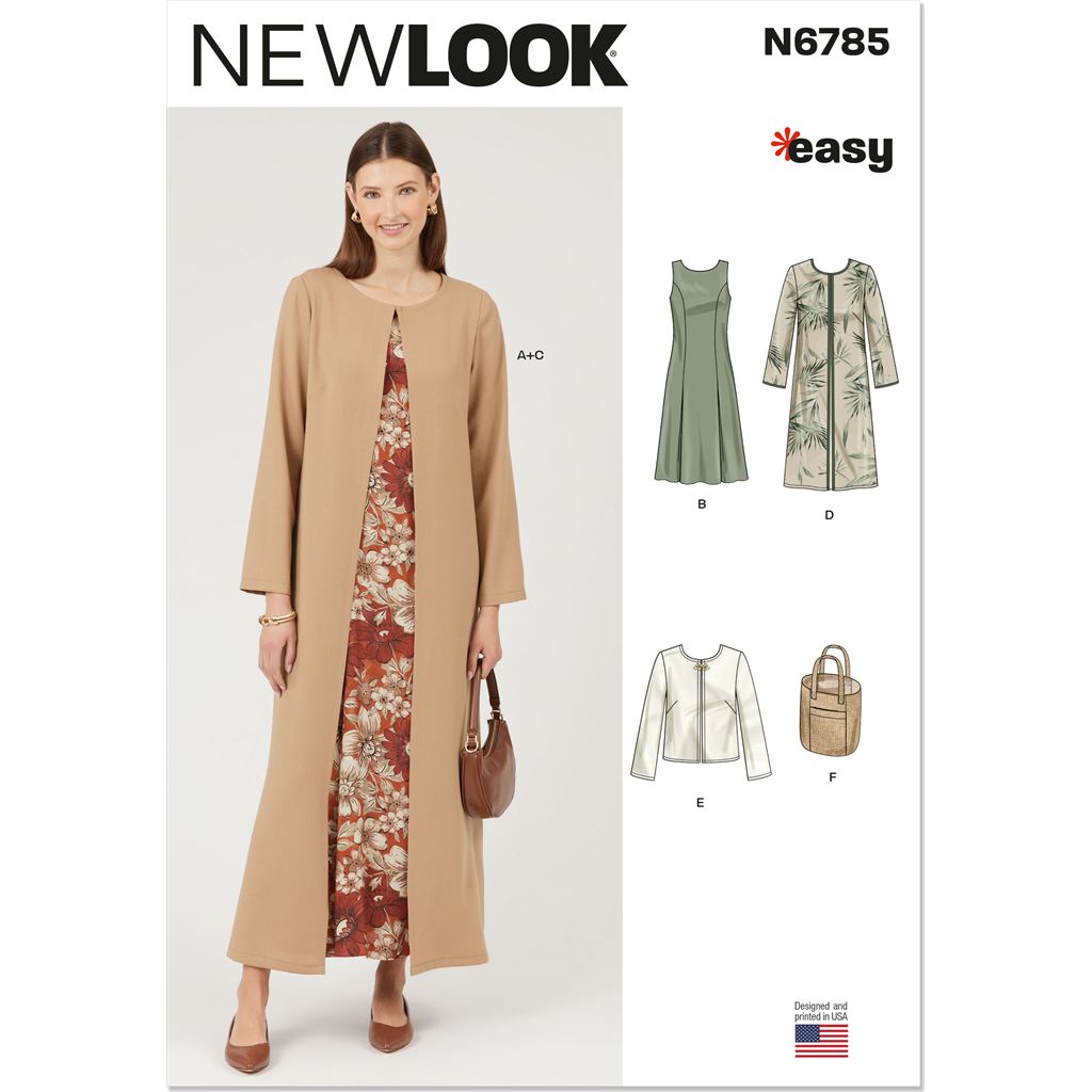 New Look Sewing Pattern N6785 Misses Dress and Coat Each In Two Lengths Jacket and Bag 6785 Image 1 From Patternsandplains.com