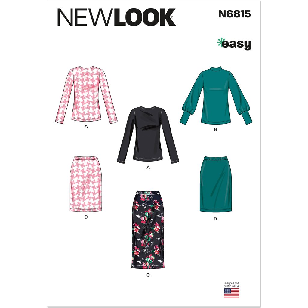 New Look Sewing Pattern N6815 Misses Knit Tops and Skirt In Two Lengths 6815 Image 1 From Patternsandplains.com