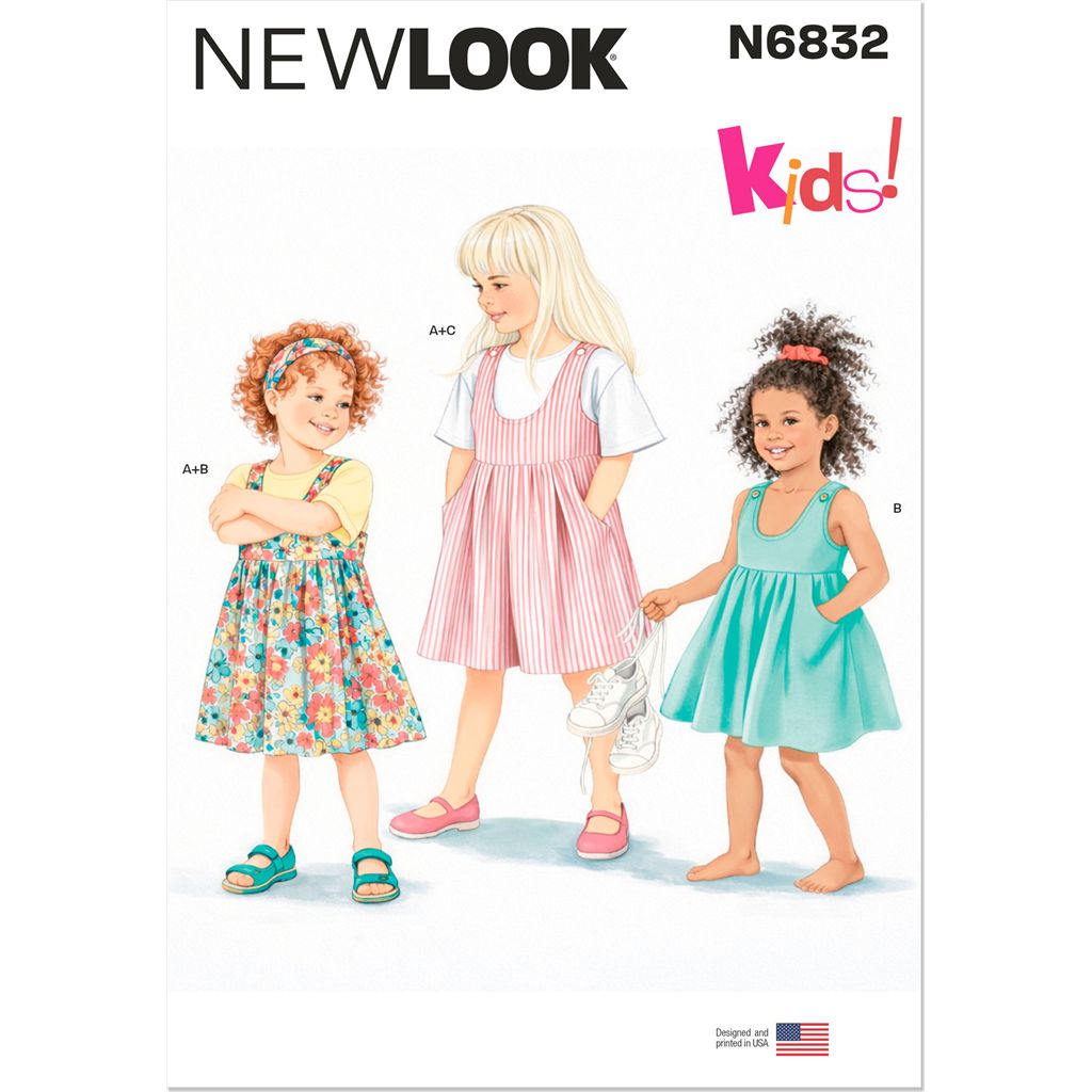 New Look Sewing Pattern N6832 Childrens Top Dress or Jumper and Romper 6832 Image 1 From Patternsandplains.com