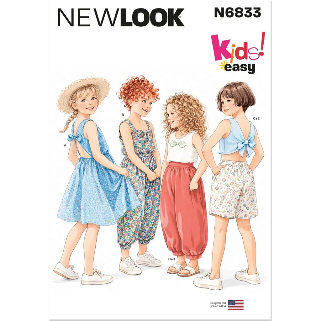 New Look Sewing Pattern N6833 Childrens Dress Playsuit Top Pants and Shorts 6833 Image 1 From Patternsandplains.com