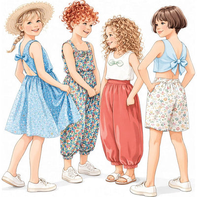 New Look Sewing Pattern N6833 Childrens Dress Playsuit Top Pants and Shorts 6833 Image 2 From Patternsandplains.com