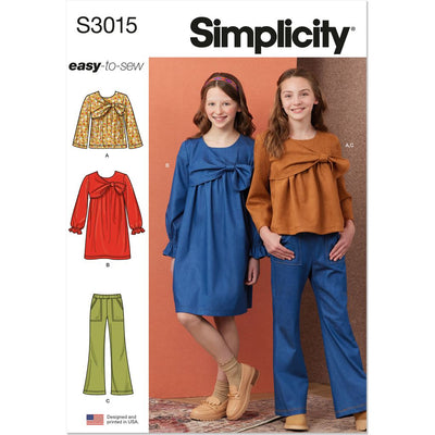 Simplicity Sewing Pattern S3015 Girls Top Dress and Pants 3015 Image 1 From Patternsandplains.com