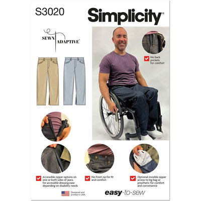 Simplicity Sewing Pattern S3020 Unisex Adaptive Jeans by Sewn Adaptive 3020 Image 1 From Patternsandplains.com