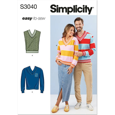 Simplicity Sewing Pattern S3040 Unisex Knit Vest and Tops 3040 Image 1 From Patternsandplains.com