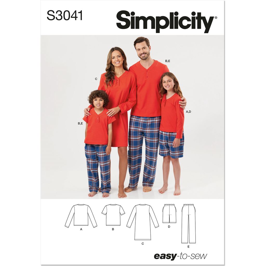 Simplicity Sewing Pattern S3041 Childrens Teens and Adults Lounge Shorts Pants and Knit Top and Tunic 3041 Image 1 From Patternsandplains.com