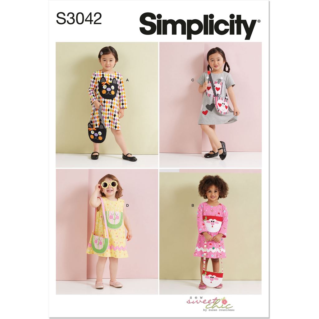 Simplicity Sewing Pattern S3042 Toddlers Dress with Sleeve Variations and Purse by Sew Sweet Chic by Susan Cousineau 3042 Image 1 From Patternsandplains.com