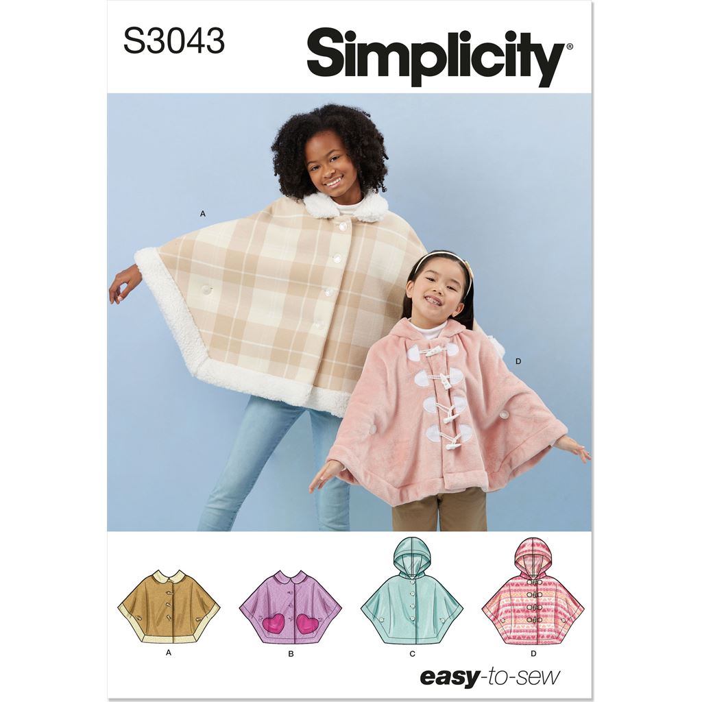 Simplicity Sewing Pattern S3043 Childrens and Girls Ponchos 3043 Image 1 From Patternsandplains.com