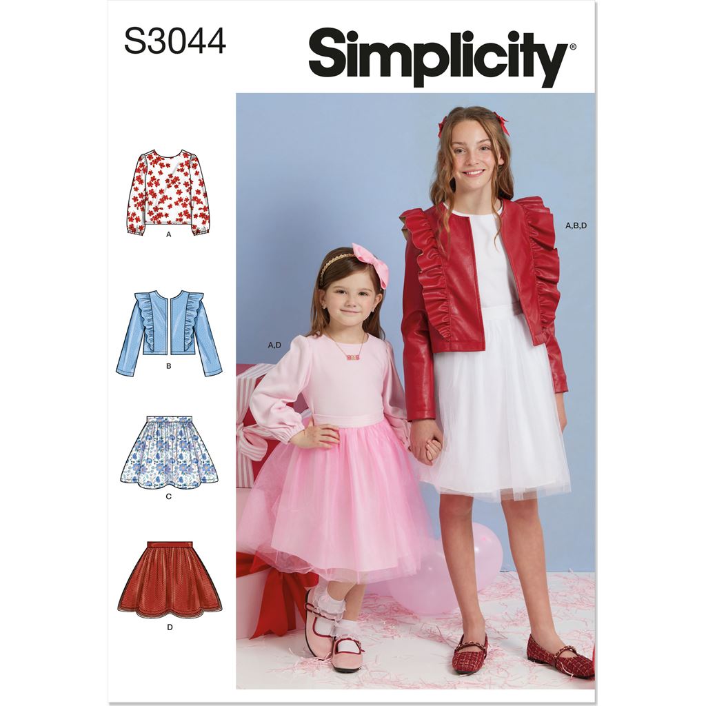 Simplicity Sewing Pattern S3044 Childrens and Girls Skirts Jacket and Knit Top 3044 Image 1 From Patternsandplains.com