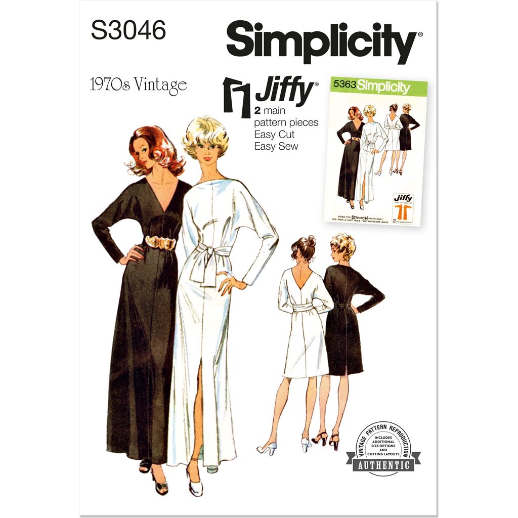 Simplicity Sewing Pattern S3046 Misses Knit Dress in Two Lengths Worn Forward or Backward and Sash 3046 Image 1 From Patternsandplains.com