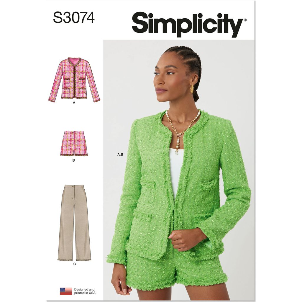 Simplicity Sewing Pattern S3074 Misses and Miss Petite Jacket Shorts and Pants 3074 Image 1 From Patternsandplains.com