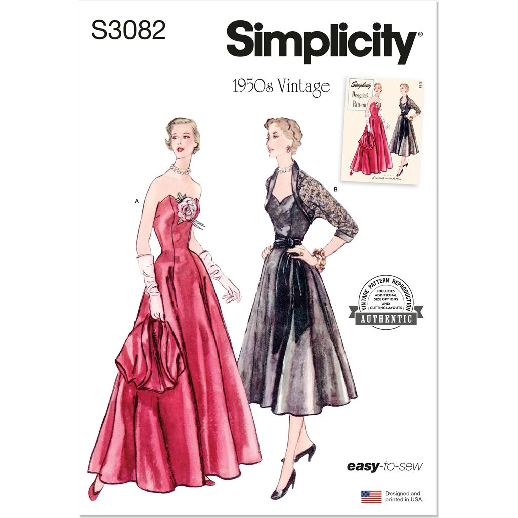 Simplicity Sewing Pattern S3082 Misses' Afternoon and Evening Dress and Bolero 3082 - Patterns and Plains Simplicity Sewing Pattern S3082 Misses' Afternoon and Evening Dress and Bolero 3082 - Patterns and Plains
