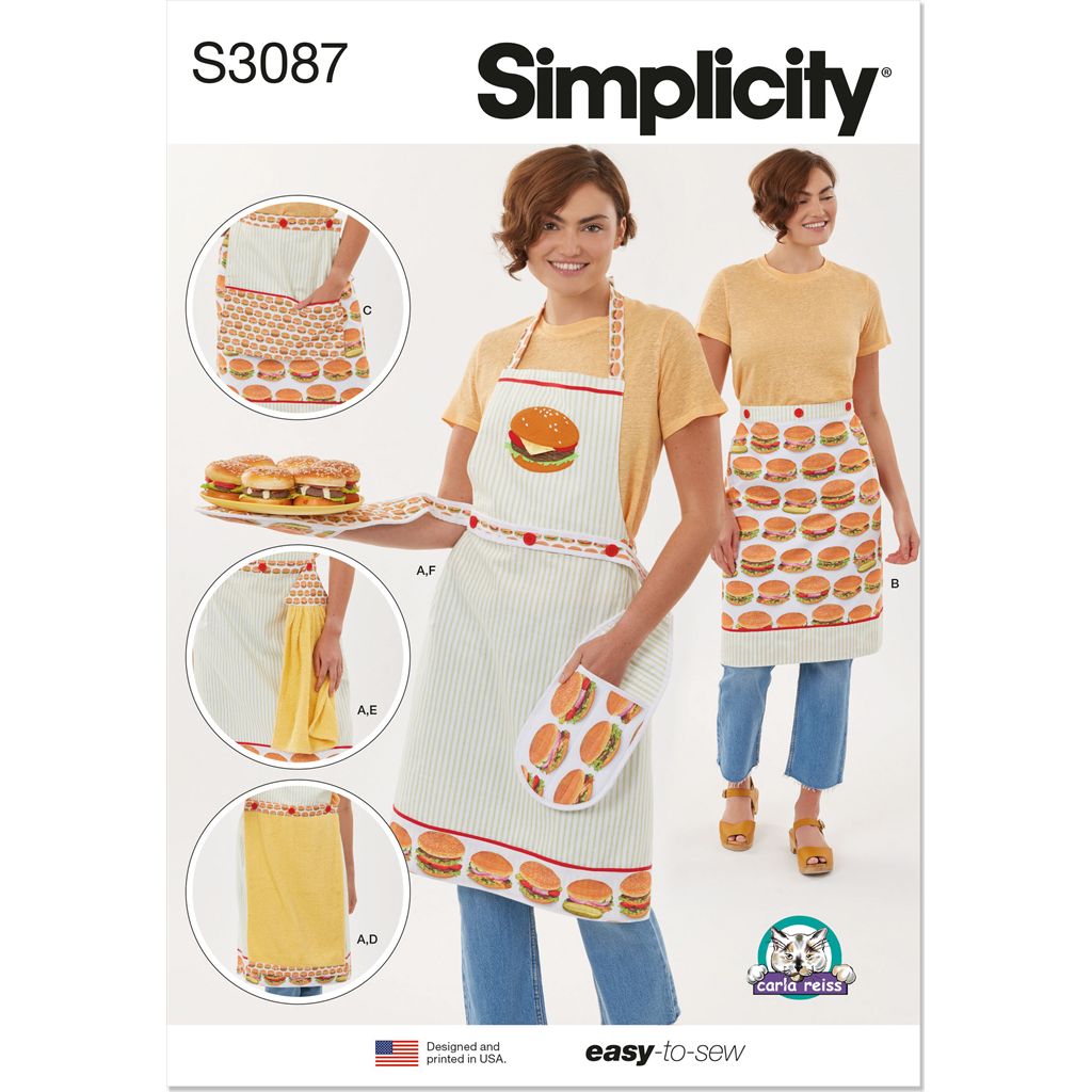 Simplicity Sewing Pattern S3087 Aprons in Sizes S M L and Kitchen Accessories by Carla Reiss 3087 Image 1 From Patternsandplains.com
