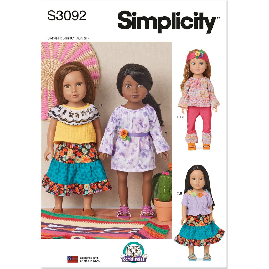 Simplicity Sewing Pattern S3092 18 Doll Clothes by Carla Reiss 3092 Image 1 From Patternsandplains.com