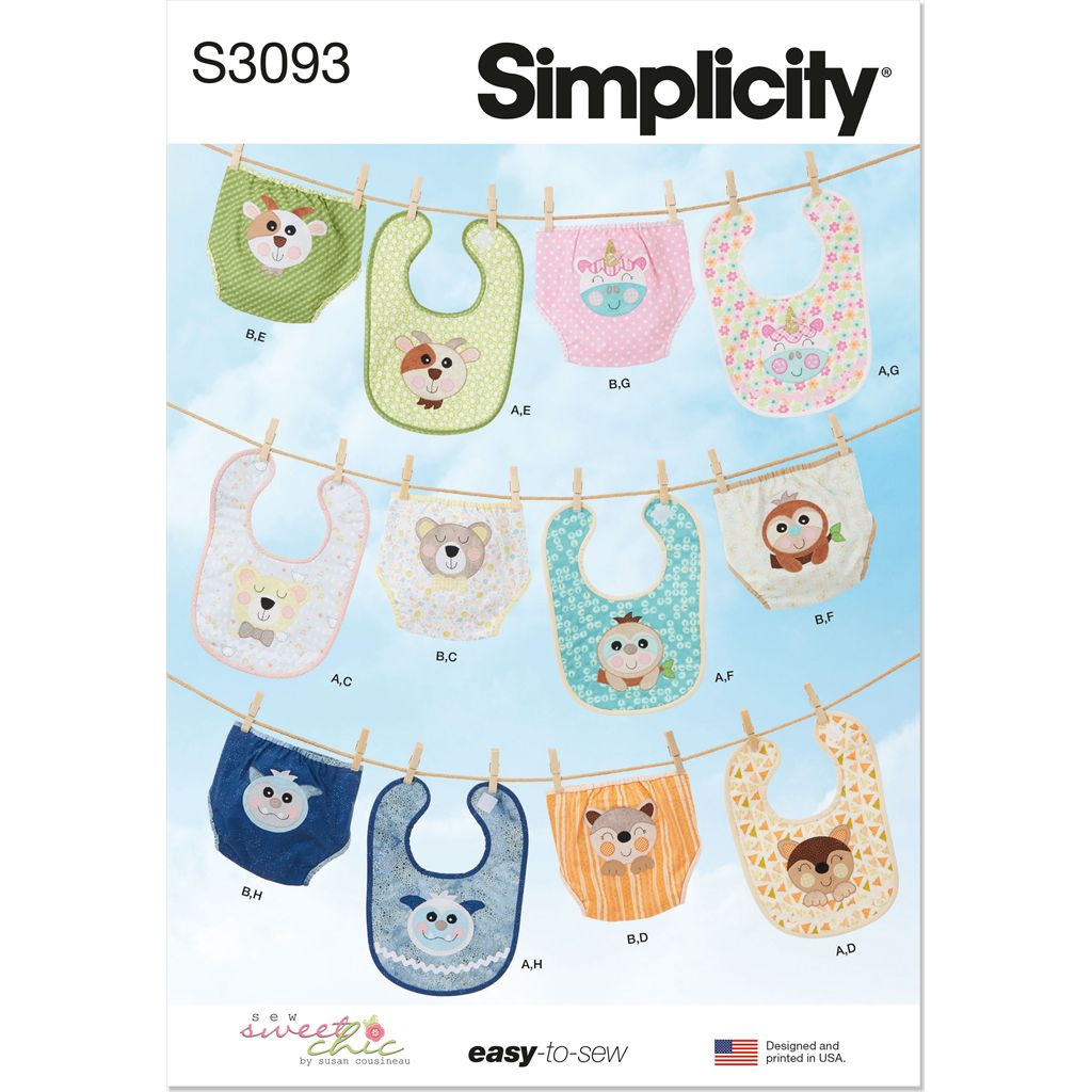 Simplicity Sewing Pattern S3093 Babies Bibs and Diaper Cover by Sew Sweet Chic by Susan Cousineau 3093 Image 1 From Patternsandplains.com