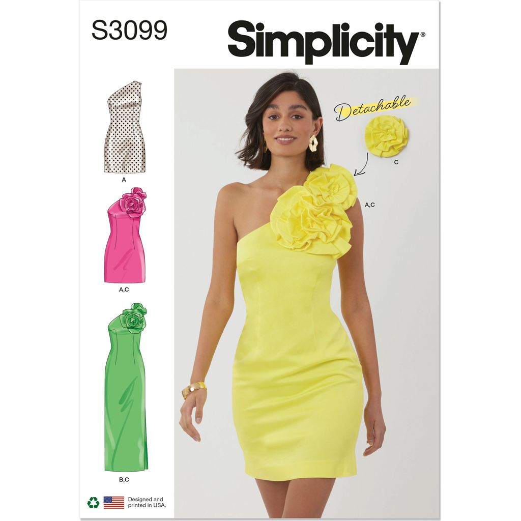 Simplicity Sewing Pattern S3099 Misses and Miss Petite Dress in Two Lengths with Detachable 3D Flowers 3099 Image 1 From Patternsandplains.com