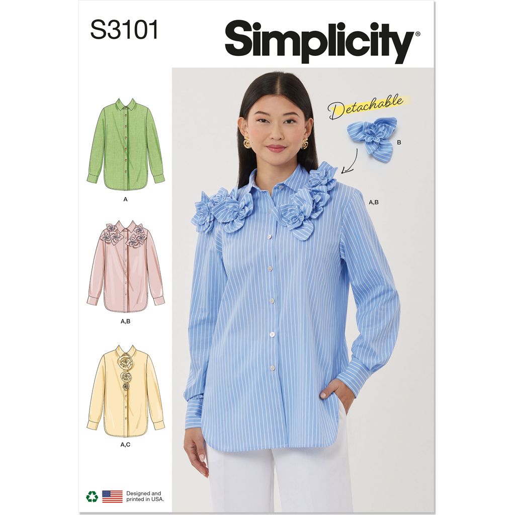 Simplicity Sewing Pattern S3101 Misses Shirt with Detachable 3D Flowers 3101 Image 1 From Patternsandplains.com