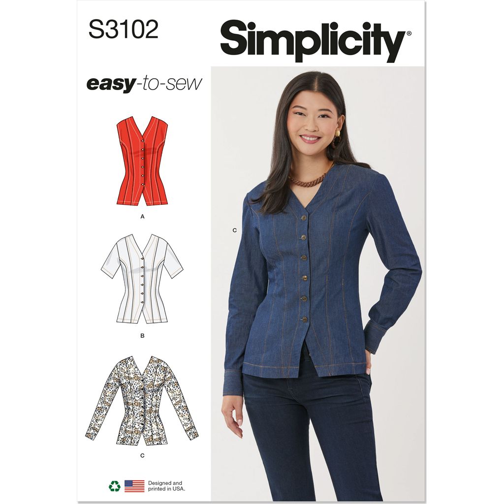 Simplicity Sewing Pattern S3102 Misses Shirt with Sleeve Variations 3102 Image 1 From Patternsandplains.com