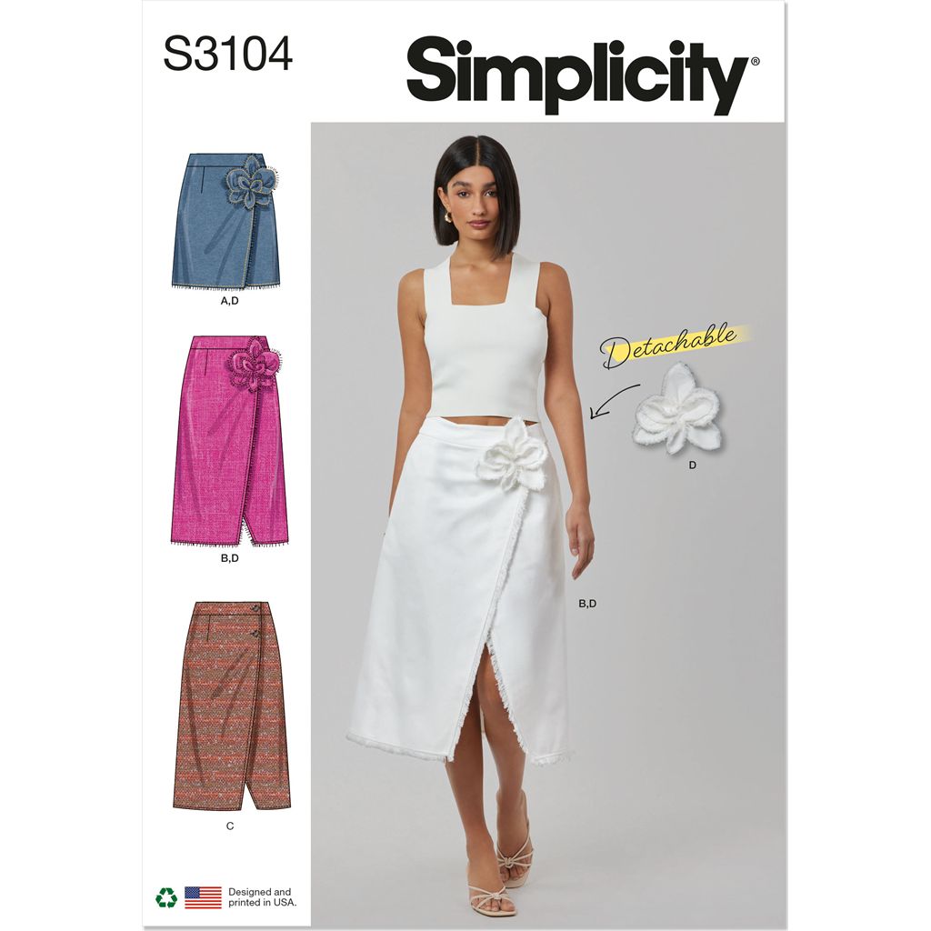 Simplicity Sewing Pattern S3104 Misses Wrap Skirts with Detachable 3D Flower 3104 Image 1 From Patternsandplains.com