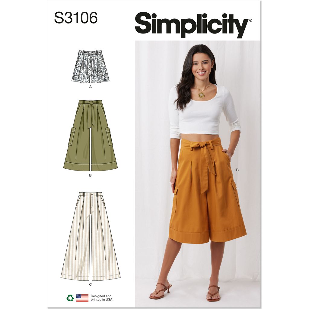 Simplicity Sewing Pattern S3106 Misses Shorts and Pants with Tie Belt 3106 Image 1 From Patternsandplains.com