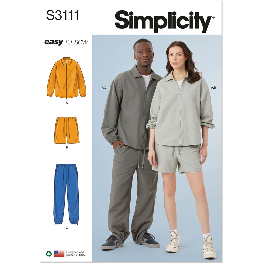 Simplicity Sewing Pattern S3111 Unisex Jacket Shorts and Pants 3111 Image 1 From Patternsandplains.com