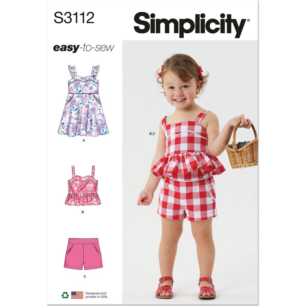 Simplicity Sewing Pattern S3112 Toddlers Dress Top and Shorts 3112 Image 1 From Patternsandplains.com
