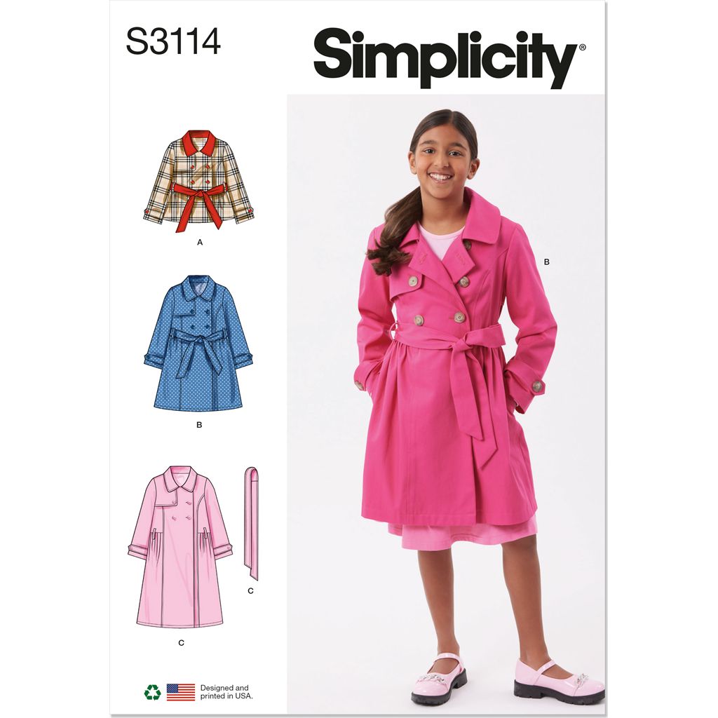 Simplicity Sewing Pattern S3114 Girls Trench Coat in Three Lengths 3114 Image 1 From Patternsandplains.com