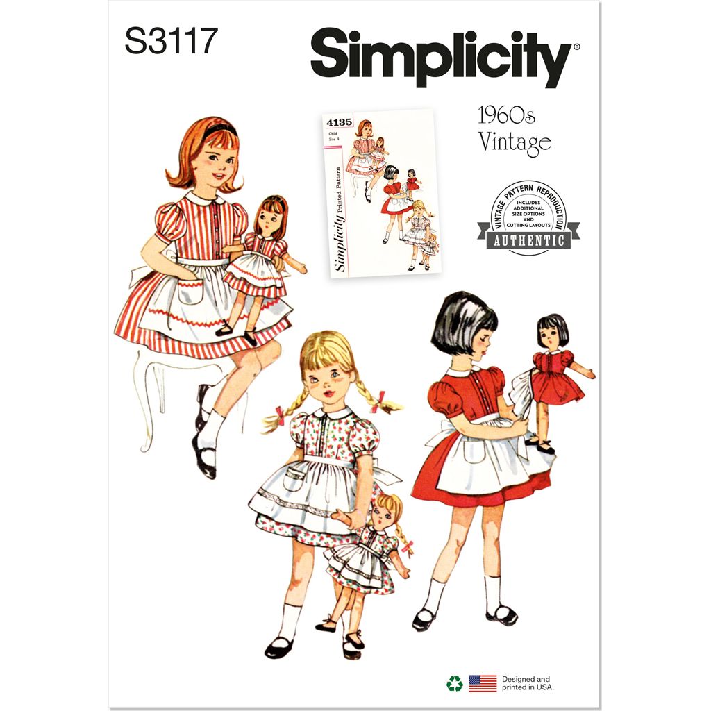 Simplicity Sewing Pattern S3117 Childrens Dress and Apron Doll and Dolls Dress and Apron 3117 Image 1 From Patternsandplains.com