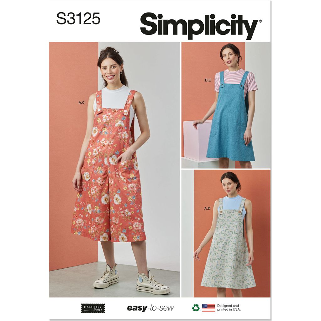 Simplicity Sewing Pattern S3125 Misses Knit Tops Overalls and Pinafore (Jumper) by Elaine Heigl Designs 3125 Image 1 From Patternsandplains.com