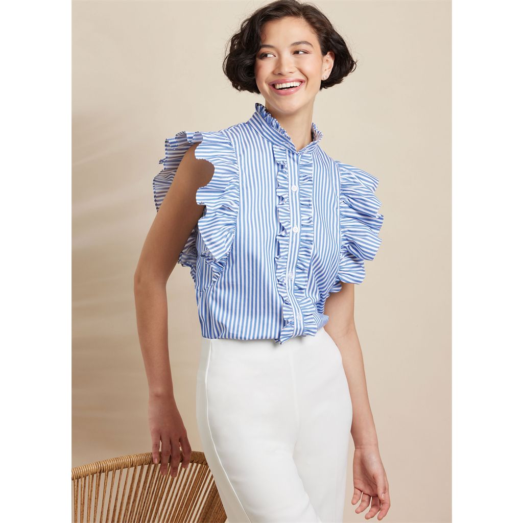 Simplicity Sewing Pattern S3134 Misses Ruffled Button Front Top with Sleeve Variations 3134 Image 2 From Patternsandplains.com