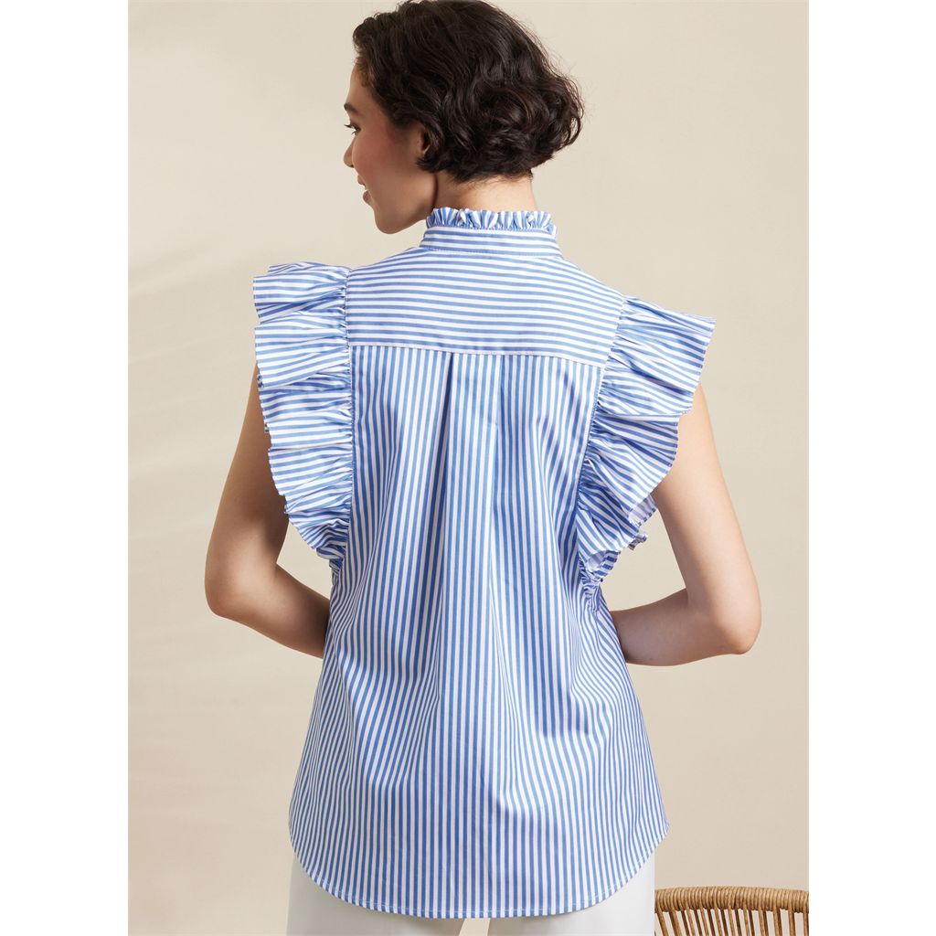 Simplicity Sewing Pattern S3134 Misses Ruffled Button Front Top with Sleeve Variations 3134 Image 6 From Patternsandplains.com