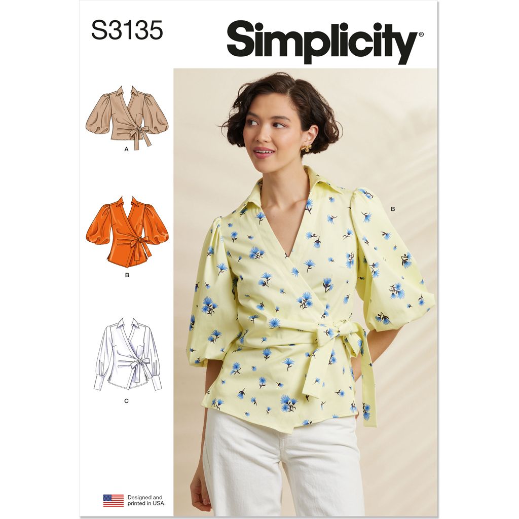 Simplicity Sewing Pattern S3135 Misses Wrap Top with Sleeve Variations 3135 Image 1 From Patternsandplains.com