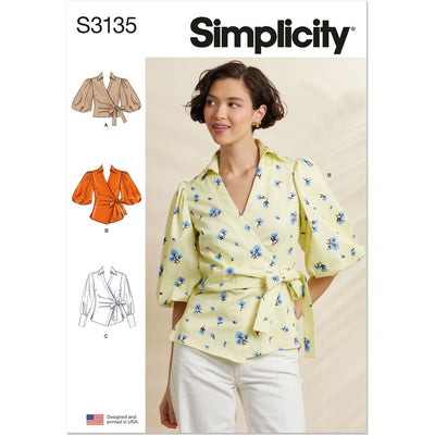 Simplicity Sewing Pattern S3135 Misses Wrap Top with Sleeve Variations 3135 Image 1 From Patternsandplains.com