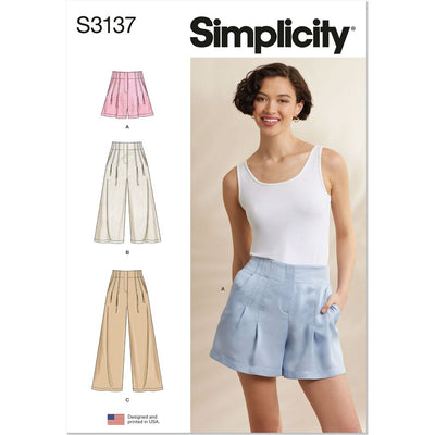 Simplicity Sewing Pattern S3137 Misses Pleated Shorts and Pants in Two Lengths 3137 Image 1 From Patternsandplains.com