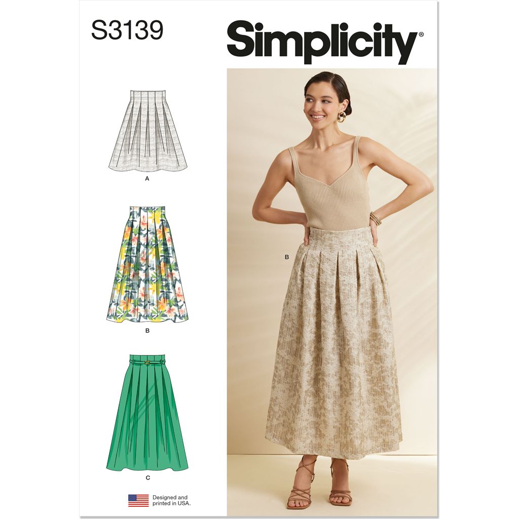 Simplicity Sewing Pattern S3139 Misses Pleated Skirt in Two Lengths and Belt 3139 Image 1 From Patternsandplains.com